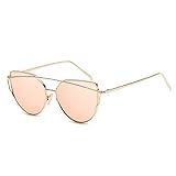 HCHES Gafas de sol de ojo de gato clásicas Gafas de sol de ojo de gato grandes de metal de moda para mujer Gafas de sol de espejo vintage Oculos UV400, Gold Pink, como imagen