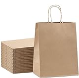 Switory Bolsa de papel Kraft de 25 piezas con asa, bolsa de regalo de compras marrón de 20x12x26,5cm para fiesta, embalaje, personalización, transporte, venta al por menor, mercancía