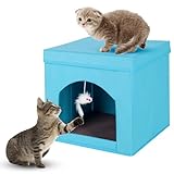 powerking Camas plegables para gatos o gatitos de interior, cubo plegable para gatos y cueva para gatos, taburete para gatos, condominio, 13 x 13 x 13 pulgadas (azul)