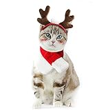 NAMSAN Disfraz de Navidad para Mascotas Traje de Navidad para Perro Traje de Navidad para Gatos Lindo Sombrero de Cuernos de Reno de Navidad, Bufanda para Mascotas Adecuado para Cachorros Gatos