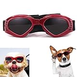 WELLXUNK Gafas de Sol para Perros, Perro Gafas para Perros pequeños y medianos Impermeable Plegable Protector Ocular Protección UV Antivaho (Rojo)
