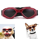 WELLXUNK Gafas de Sol para Perros, Perro Gafas para Perros pequeños y medianos Impermeable Plegable Protector Ocular Protección UV Antivaho (Rojo)