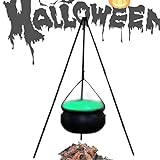 optimism Caldero de brujas grande decoración caldero en trípode con luces para Halloween, decoraciones de patio de Halloween, caldero de Halloween negro para exteriores