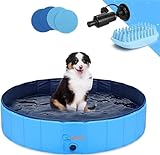 GoStock Piscina de plástico para perros, piscina para perros, bañera de baño, piscina para interiores y exteriores (cepillo de baño para mascotas) 48x12 pulgadas