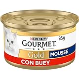 Gourmet Purina Gold Mousse, Comida Húmeda para Gato con Buey, 24 latas de 85g