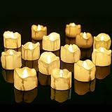 Velas LED Sin Fuego velas de té, velas sin llama LED que parpadeantes luz amarillas cálida para hogar festivales decoración, bodas y fiestas (14 piezas con cera de goteo)
