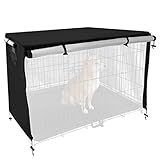 Schleuder Cubierta de Jaula Perro, Tela Oxford 210D de Doble Puerta Funda Jaulas para Perros, Material Duradero Impermeable Sombreado Transpirable Fundajaulas Casa Perros (95 X 61 X 64cm)