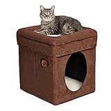 MidWest Homes for Pets Curious Cat Cube modelo 137-BR Casa para gatos, ante sintético marrón y piel de oveja sintética