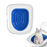 Flyhorse Kit de Entrenamiento para IR al baño para Gatos, Asiento de Entrenamiento para Inodoro para Gatos, Entrenador de Inodoro Profesional para Gatos y Gatitos con Bandeja extraíble, enseña, Azul