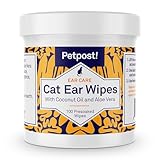 Petpost | Toallitas Limpiadoras de Oído para Gatos – 100 Almohadillas de Algodón Ultra Suave en Solución de Aceite de Coco – Tratamiento para Garrapatas de Oído de Gatos e Infecciones Auditivas