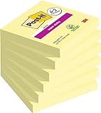 Post-it Super Sticky Notas, Canary Yellow, 76 mm x 76 mm, 90 hojas/bloc, 4 blocs/paquete + 2 GRATIS - Notas Extra Adhesivas para Listas de Tareas y Recordatorios