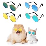 Cobee Gafas de Sol para Gato 4 Piezas clásicas Retro para Perros pequeños Gafas de Sol con protección UV Gafas de Sol Redondas para muñecas Bonitas y Divertidas Gafas de Sol para Fiestas Disfraces