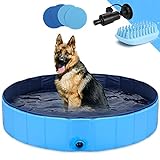 GoStock Piscina de plástico para perros, piscina para perros, bañera de baño, piscina para interiores y exteriores (cepillo de baño para mascotas) 48x12 pulgadas
