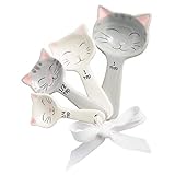 WM - Cucharas de cerámica con forma de gato, color blanco y gris