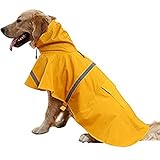 NACOCO Chubasquero para perro grande ajustable a prueba de agua ropa ligera chaqueta de lluvia poncho sudaderas con tira reflectante (XL, amarillo)..