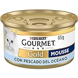 Purina Gourmet Gold Mousse, Comida Húmeda para Gato con Pescado del Océano, 24 latas de 85g