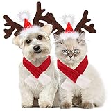 Legendog Disfraz de perro de Navidad, gorras ajustables para la cabeza y bufanda, traje de Navidad para mascotas, para perros, gatito, regalo dulce (gorras y bufanda)