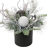 Planta artificial decoración navideña planta artificial, arreglo de Navidad en maceta de cerámica con ramas de abeto, bolas de piña de abeto, planta decorativa, planta de interior, decoración de mesa