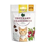 GimCat Crunchy Snacks pavo con arándanos rojos - Crujiente golosina para gatos rica en proteínas y sin azúcar añadido - 1 bolsa (1 x 50 g)