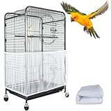 ASOCEA Jaula para pájaros Extragrande, Protector de Semillas Cubierta Universal de Malla de Nailon para Loros periquitos guacamayos africanos agapornis Gris (no Incluye Jaula para pájaros)