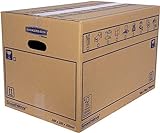 Bankers Box 6208201 Pack 10 Cajas de Cartón 50 x 30 x 30 cm con Asas para Mudanzas, Almacenaje y Transporte Ultraresistentes, Canal Doble Reforzado (Talla L) 45 Litros