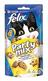 Felix Purina Party Mix Cheezy, Snack, premio para Gato con Queso Cheddar, 8 bolsas de 60g