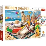 Trefl – Puzzle Hidden Shapes, Vacaciones de Gato – 1000 + 11 Piezas, Encuentra Rompecabezas, Formas Ocultas, Rompecabezas Inusual, Verano, Playa, Gatos, Pasatiempo Creativo