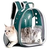 Mochila para Gatos y Perros: Bolsa de Transporte para Mascotas - Mochilas PortáTil de Viaje Cápsula Espacial Transparente Transpirable para Gato y Perro - Medianos Pet Backpack de Transportin | Verde