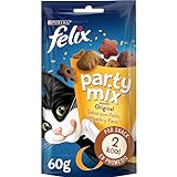Felix Purina Party Mix Original, Snack, premio para Gato con Pollo, Higado y Pavo, bolsa de 60g