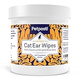 Petpost | Toallitas Limpiadoras de Oído para Gatos – 100 Almohadillas de Algodón Ultra Suave en Solución de Aceite de Coco – Tratamiento para Garrapatas de Oído de Gatos e Infecciones Auditivas