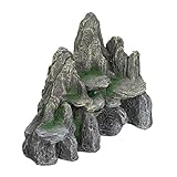 relaxdays Decoración Acuario, Roca con Cuevas, Piedra Decorativa, 21 cm de Alto, 1 Ud, Poliresina, Gris y Verde