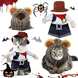 2 Piezas Uniformes de Vaquero de Halloween de Mascotas con Sombrero y Sombrero de Melena de León, Ropa de Disfraz para Perro Gato Cachorro Mascota (S)