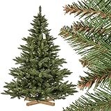 FAIRYTREES Árbol Artificial de Navidad Abeto Nordmann, Tronco Verde, PVC, Soporte de Madera, 180cm, FT14-180