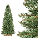 FAIRYTREES Árbol de Navidad Artificial, Pícea Natural Slim, Tronco Verde, PVC, Soporte de Madera, 180cm, FT12-180